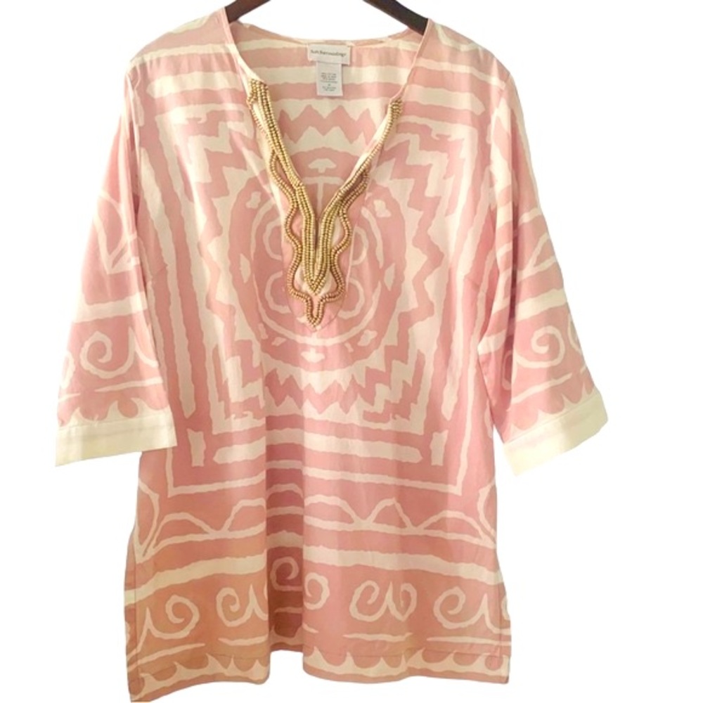 Tunique Next Femme Taille 18 - Imprimé Carreaux Roses Et Gris - Finition Perles Et Ourlet Brut - Neuf Avec Défauts
